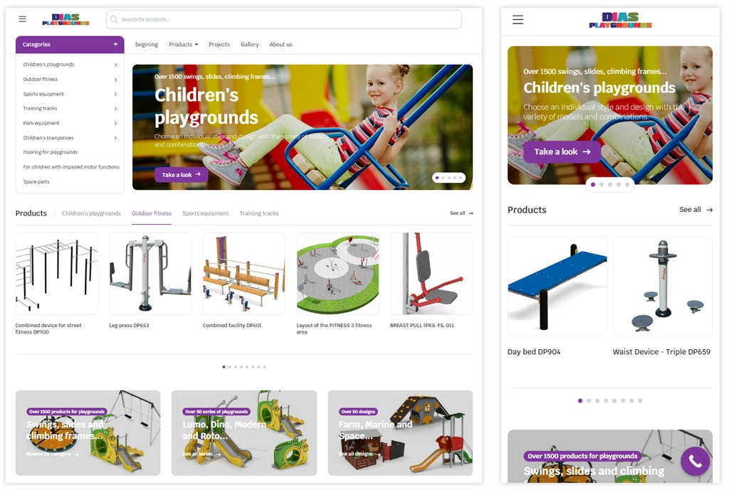 Desktop and mobile version of Dias Playground online store design