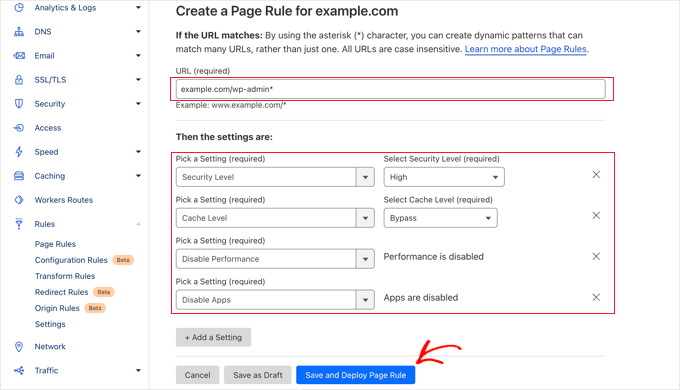 Add setting in Cloudflare