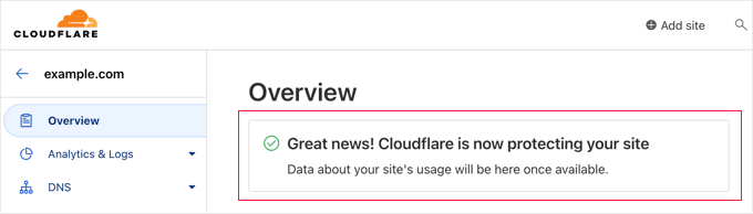 Cloudflare complete setup view 
