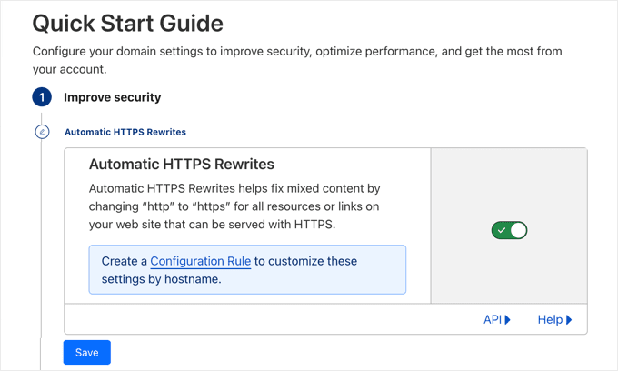 Quick settings Automatic HTTPS rewrite 