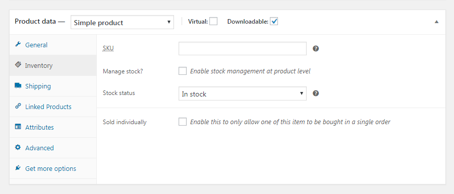 WooCommerce Inventory section