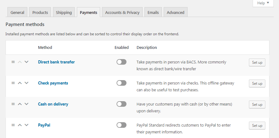 Payment settings in WooCommerce