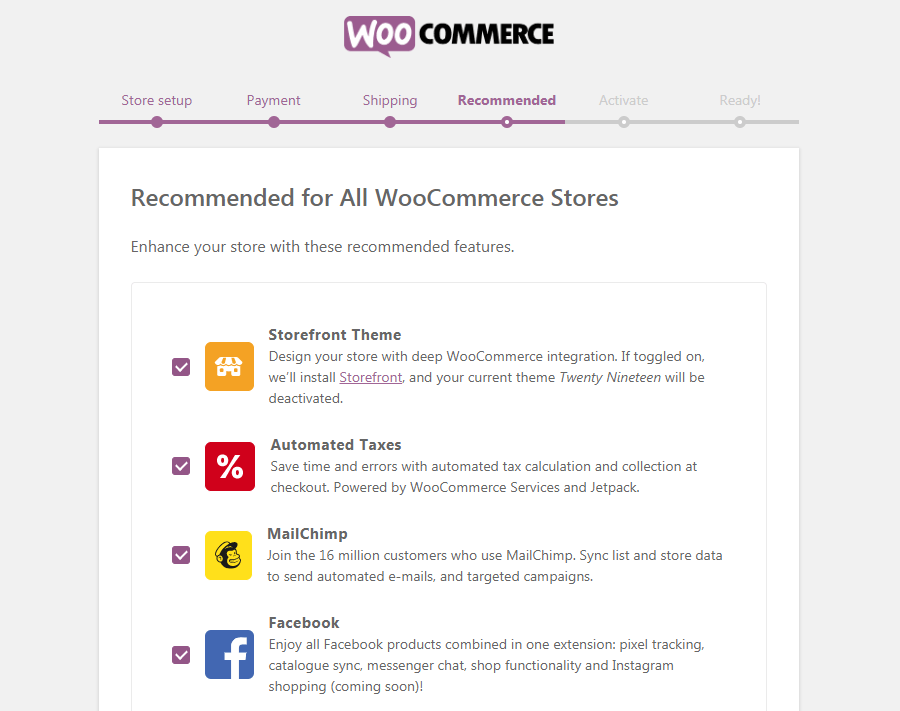 The page recommended by WooCommerce
