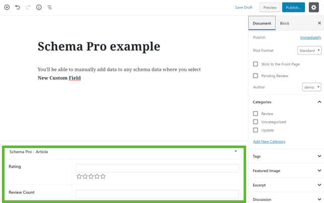 New custom field in Schema Pro - reviews example