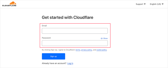 registration in cloudfare