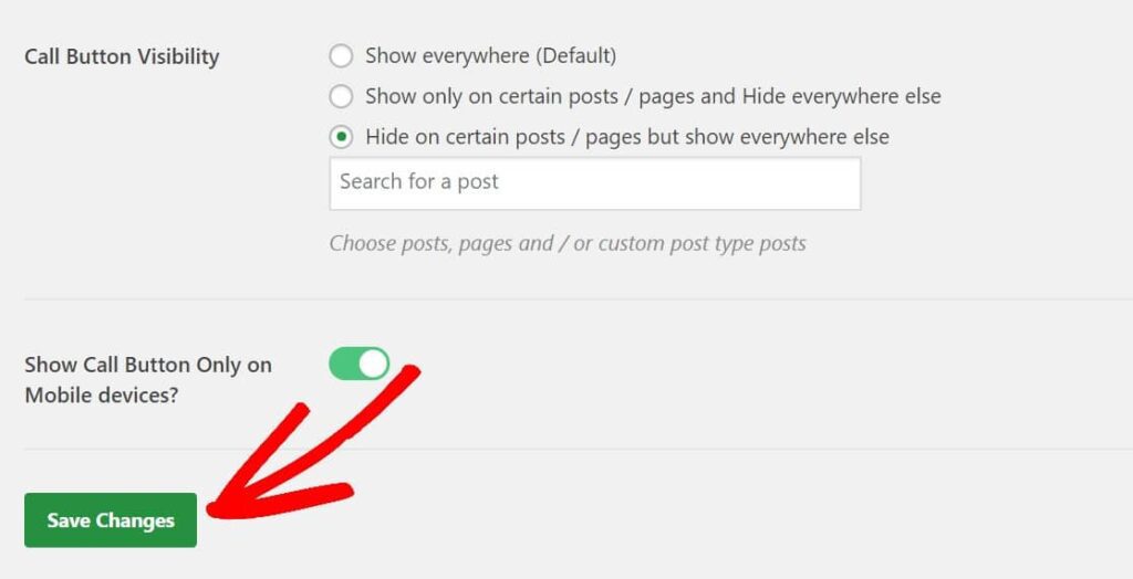 Save changes to Click to call button settings for WordPress