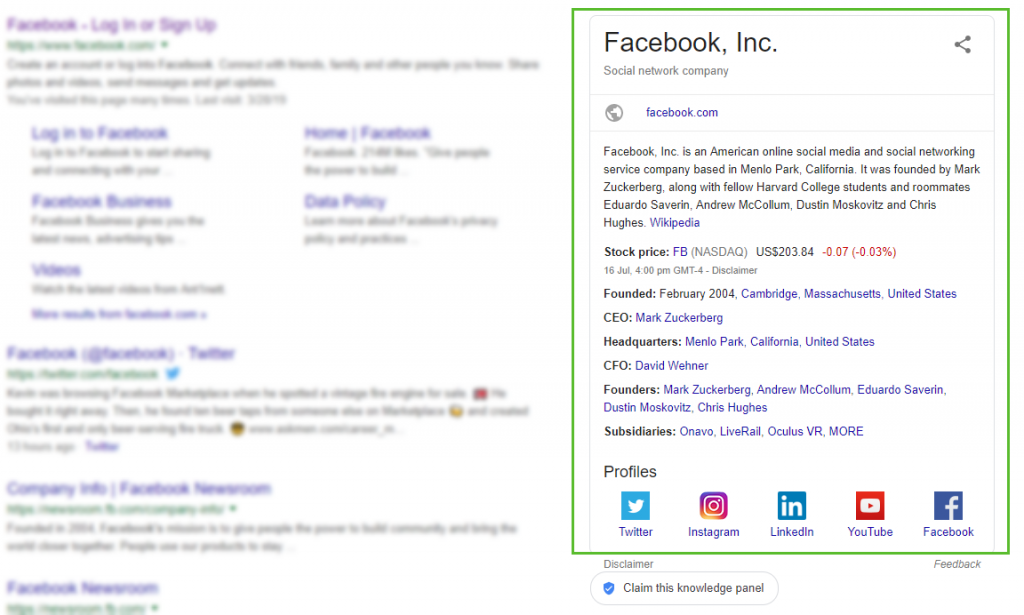 Display a rich snippet on Google about a company and its information