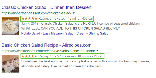 Show a rich snippet on Google for recipes
