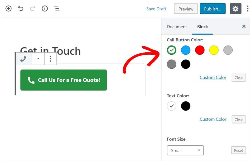 Setting the color and shape for the Click to call button